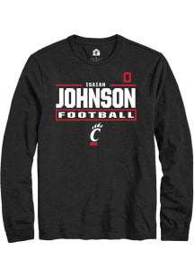 Isaiah Johnson Mens Black Cincinnati Bearcats NIL Stacked Box Long Sleeve Player T Shirt