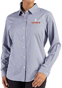 Womens Illinois Fighting Illini Navy Blue Cutter and Buck Epic Confidence Gingham Long Sleeve Dres..