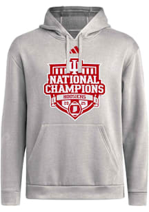 Adidas Indiana Hoosiers Mens Grey 2025 CFP National Champions Parade Long Sleeve Hoodie