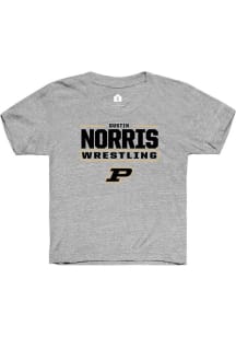 Dustin Norris Youth Grey Purdue Boilermakers NIL Stacked Box Short Sleeve Player T-Shirt