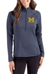 Womens Michigan Wolverines Blue Cutter and Buck Letterwinners M Club Pehastin Qtr Zip