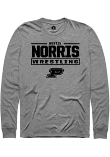 Dustin Norris Mens Graphite Purdue Boilermakers NIL Stacked Box Long Sleeve Player T Shirt