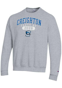 Champion Creighton Bluejays Mens Grey Class of 2028 Powerblend Long Sleeve Crew Sweatshirt