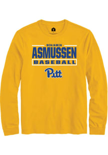 Benjamin Asmussen Mens Gold Pitt Panthers NIL Stacked Box Long Sleeve Player T Shirt