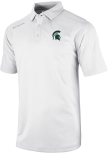 Mens Michigan State Spartans White Columbia Heat Seal Omni Wick Shotgun Short Sleeve Polo Shirt