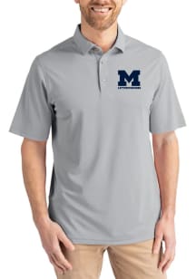 Mens Michigan Wolverines Ash Cutter and Buck Letterwinners M Club Virtue Eco Pique Short Sleeve Po..