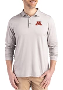 Mens Minnesota Golden Gophers Grey Cutter and Buck Coastline Long Sleeve Polo Shirt