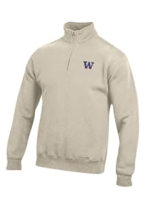 Gear for Sports Washington Huskies Mens Oatmeal Big Cotton Long Sleeve 1/4 Zip Pullover