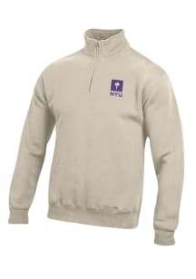Gear for Sports NYU Violets Mens Oatmeal Big Cotton Long Sleeve 1/4 Zip Pullover
