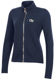 Gear for Sports GA Tech Yellow Jackets Womens Blue Relaxed Quilted Long Sleeve Full Zip Jacket