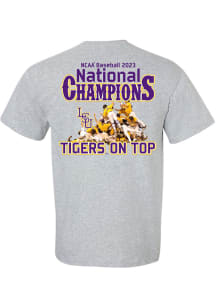 LSU Tigers Grey 2023 CWS National Champs Dog Pile Short Sleeve T Shirt