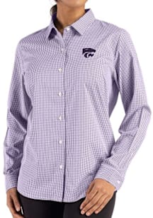 Womens K-State Wildcats Purple Cutter and Buck Epic Confidence Gingham Long Sleeve Dress Shirt