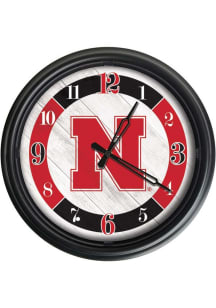 Black Nebraska Cornhuskers Outdoor LED Wall Clock