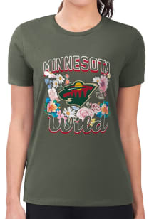 4Her Minnesota Wild Womens Green Flowers Fitted Short Sleeve T-Shirt