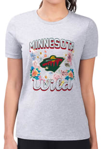 4Her Minnesota Wild Womens Grey Flowers Fitted Short Sleeve T-Shirt