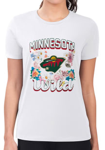 4Her Minnesota Wild Womens White Flowers Fitted Short Sleeve T-Shirt