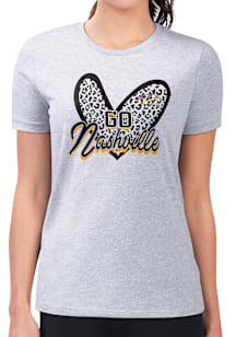 4Her Nashville Predators Womens Grey Leopard Heart Fitted Short Sleeve T-Shirt