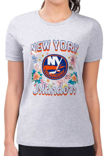 4Her New York Islanders Womens Grey Flowers Fitted Short Sleeve T-Shirt