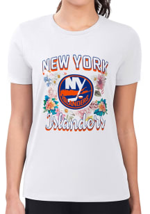 4Her New York Islanders Womens White Flowers Fitted Short Sleeve T-Shirt