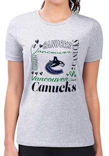 4Her Vancouver Canucks Womens Grey Collage Fitted Short Sleeve T-Shirt
