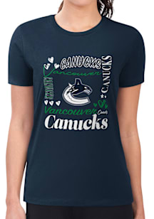 4Her Vancouver Canucks Womens Navy Blue Collage Fitted Short Sleeve T-Shirt