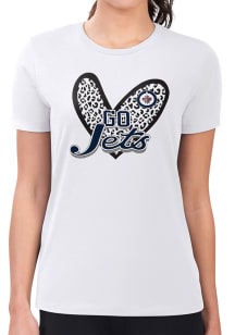4Her Winnipeg Jets Womens White Leopard Heart Fitted Design Short Sleeve T-Shirt