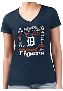 4Her Detroit Tigers Womens Navy Blue Collage Fitted Design Short Sleeve T-Shirt