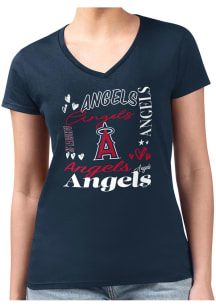 4Her Los Angeles Angels Womens Navy Blue Collage Fitted Design Short Sleeve T-Shirt