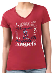 4Her Los Angeles Angels Womens Red Collage Fitted Design Short Sleeve T-Shirt