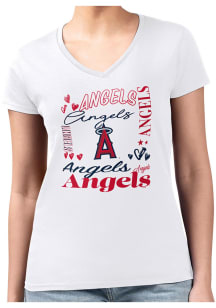 4Her Los Angeles Angels Womens White Collage Fitted Design Short Sleeve T-Shirt