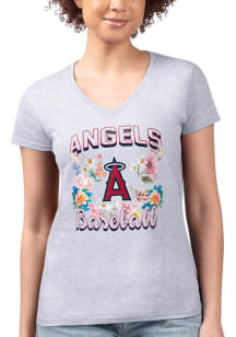 4Her Los Angeles Angels Womens Grey Flowers Fitted Design Short Sleeve T-Shirt