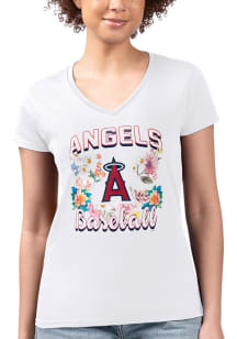 4Her Los Angeles Angels Womens White Flowers Fitted Design Short Sleeve T-Shirt