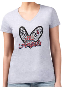 4Her Los Angeles Angels Womens Grey Leopard Heart Fitted Design Short Sleeve T-Shirt