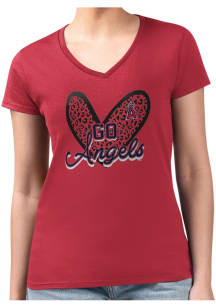 4Her Los Angeles Angels Womens Red Leopard Heart Fitted Design Short Sleeve T-Shirt