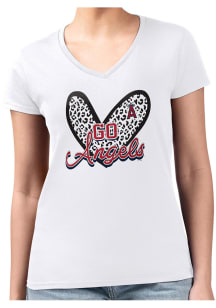 4Her Los Angeles Angels Womens White Leopard Heart Fitted Design Short Sleeve T-Shirt