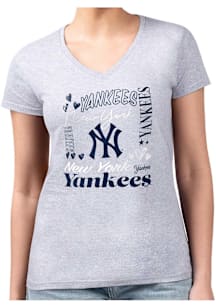 4Her New York Yankees Womens Grey Collage Fitted Design Short Sleeve T-Shirt