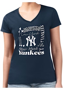 4Her New York Yankees Womens Navy Blue Collage Fitted Design Short Sleeve T-Shirt