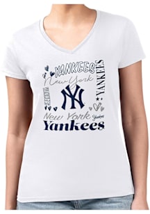4Her New York Yankees Womens White Collage Fitted Design Short Sleeve T-Shirt