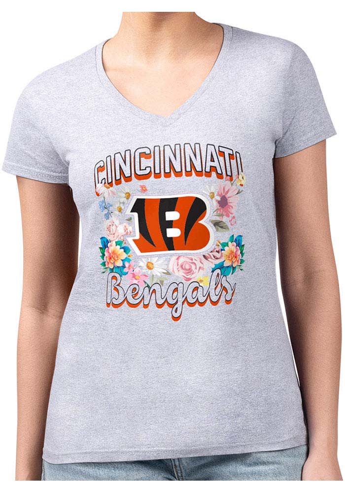 4Her Cincinnati Bengals Womens Flowers Fitted Design Short Sleeve T-Shirt