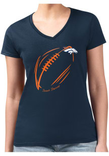 4Her Denver Broncos Womens Navy Blue Subtle Football Fitted Design Short Sleeve T-Shirt