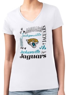 4Her Jacksonville Jaguars Womens White Collage Fitted Design Short Sleeve T-Shirt