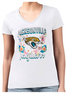 4Her Jacksonville Jaguars Womens White Flowers Fitted Design Short Sleeve T-Shirt
