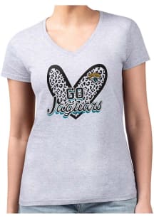4Her Jacksonville Jaguars Womens Grey Leopard Heart Fitted Design Short Sleeve T-Shirt