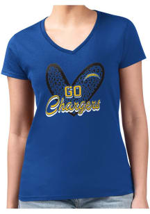 4Her Los Angeles Chargers Womens Blue Leopard Heart Fitted Design Short Sleeve T-Shirt