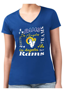 4Her Los Angeles Rams Womens Blue Collage Fitted Design Short Sleeve T-Shirt