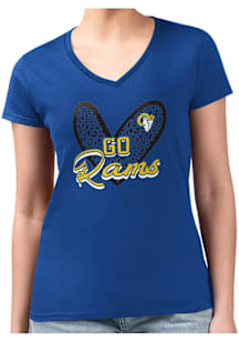 4Her Los Angeles Rams Womens Blue Leopard Heart Fitted Design Short Sleeve T-Shirt