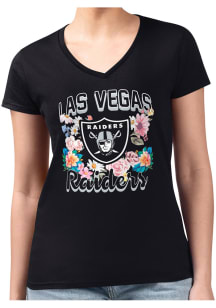 4Her Las Vegas Raiders Womens Black Flowers Fitted Design Short Sleeve T-Shirt