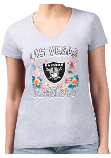 4Her Las Vegas Raiders Womens Grey Flowers Fitted Design Short Sleeve T-Shirt