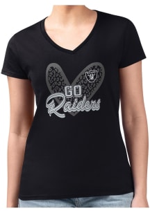 4Her Las Vegas Raiders Womens Black Leopard Heart Fitted Design Short Sleeve T-Shirt