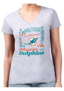 4Her Miami Dolphins Womens Grey Collage Fitted Design Short Sleeve T-Shirt